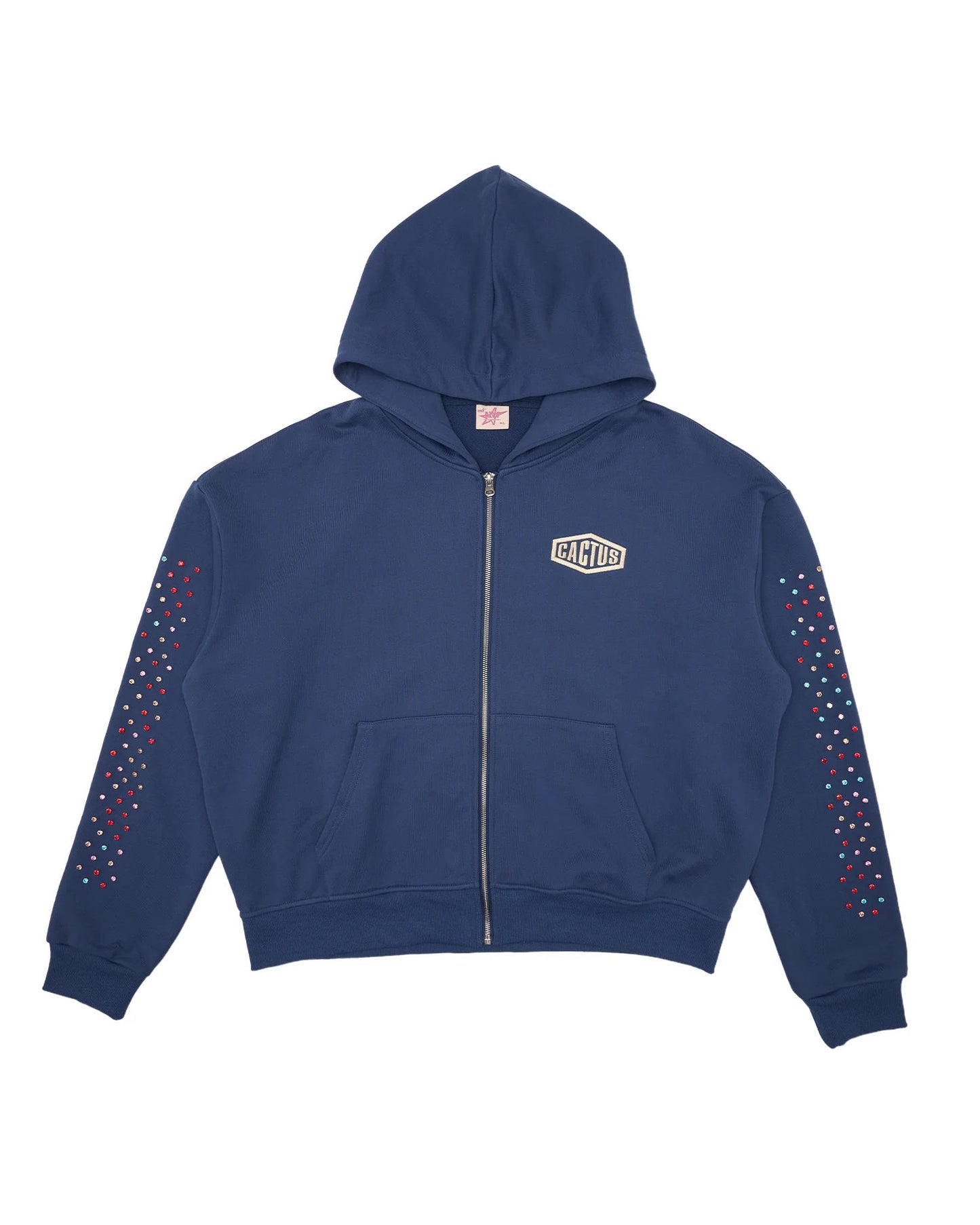 AZVA Crystal Cactus Zip Hoodie Navy