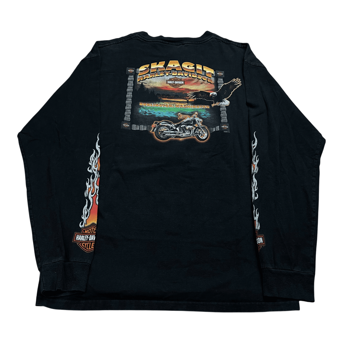 Vintage 2005 Harley-Davidson Flame Washington Long-Sleeve T-Shirt - Used/Worn