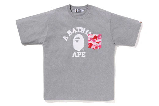Bape ABC Camo College Pocket Relaxed Tee Grey/Pink