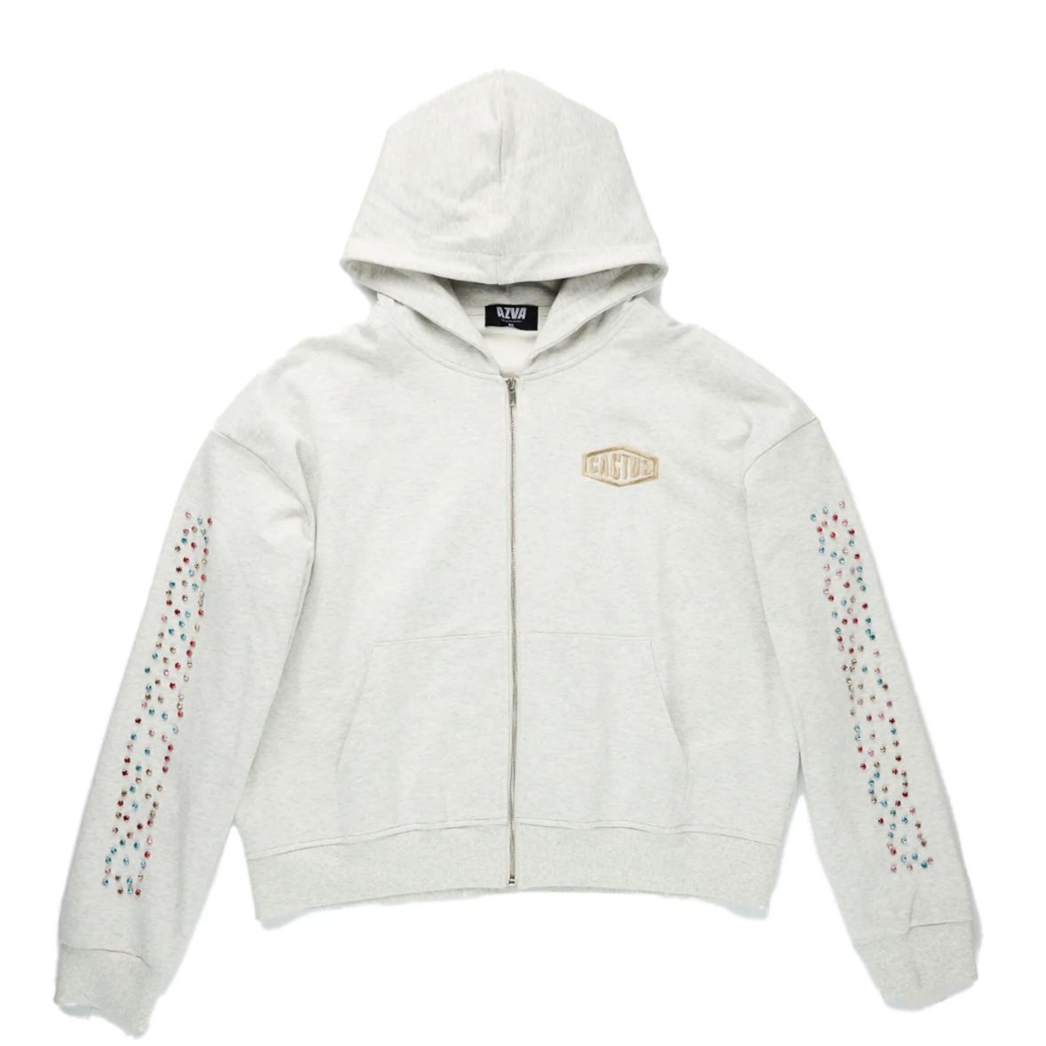 AZVA Crystal Cactus Zip Hoodie Grey