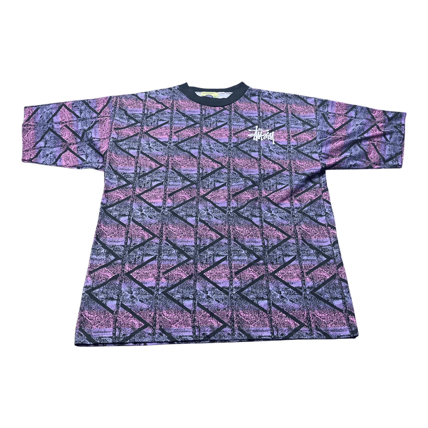 Vintage Stussy AOP Tribal Aztec Pattern Bootleg T-Shirt - Used/Worn