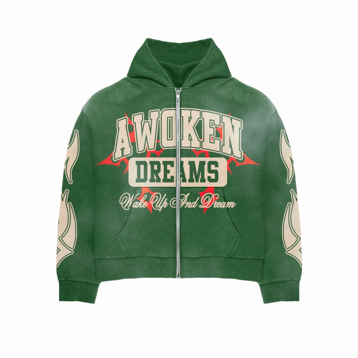 Awoken Dreams Wake Up And Dream Zip Up Forest Green