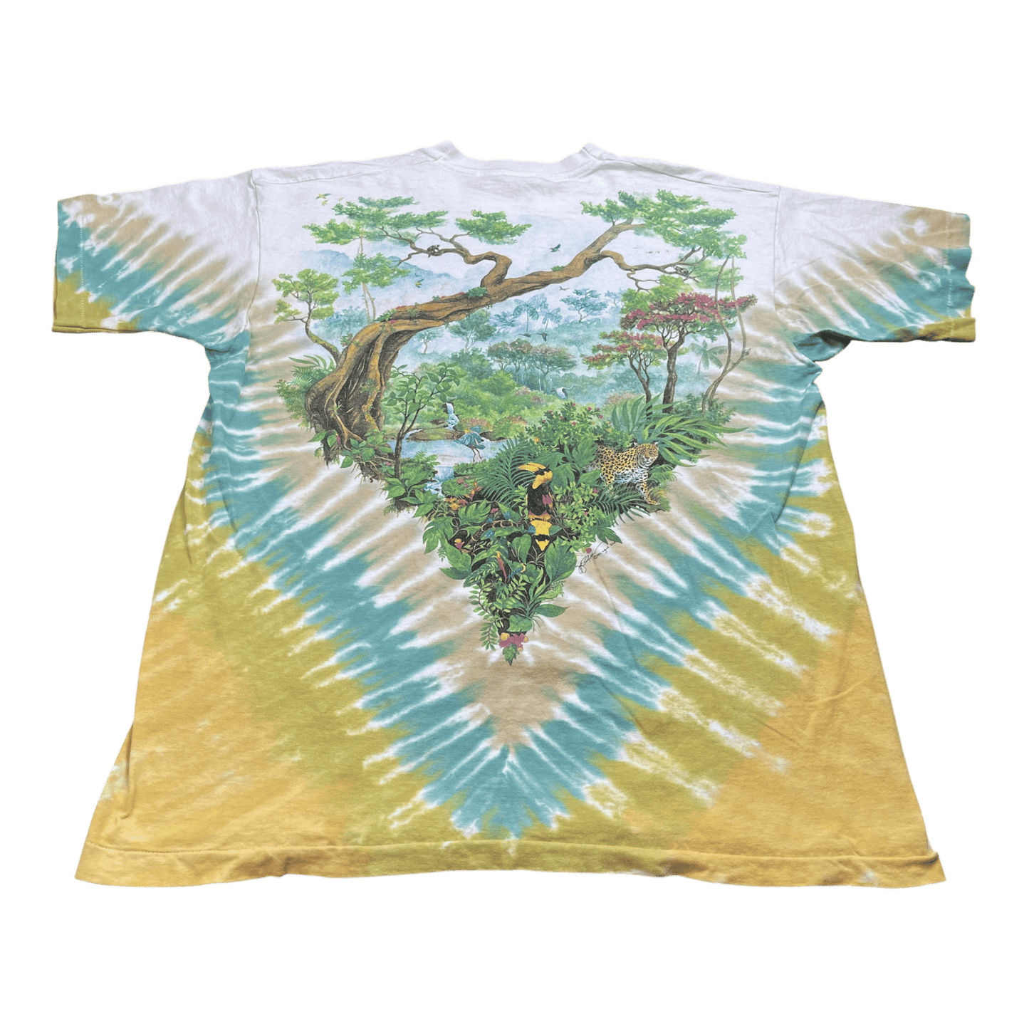 Vintage Rain Forest Nature Liquid Blue Tie-Dye AOP T-Shirt - Used/Worn