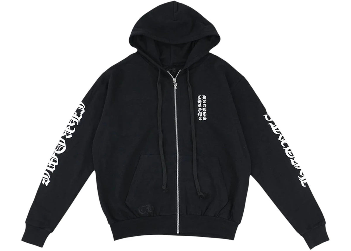Chrome Hearts Vertical Logo Zip Up Hoodie Black/White - Used