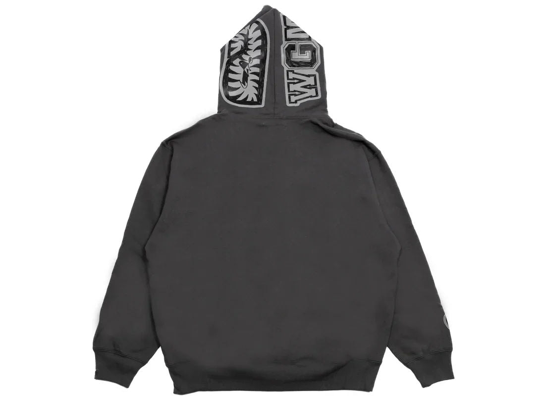 BAPE HAND DRAWN FACE RELAXED FIT SHARK FULL ZIP HOODIE (GREY)