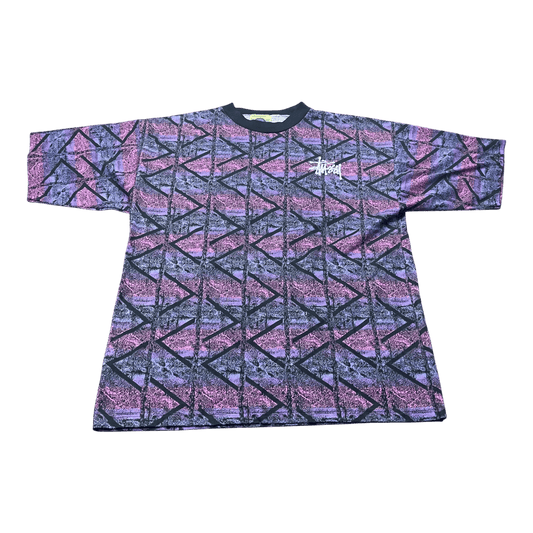 Vintage Stussy AOP Tribal Aztec Pattern Bootleg T-Shirt - Used/Worn