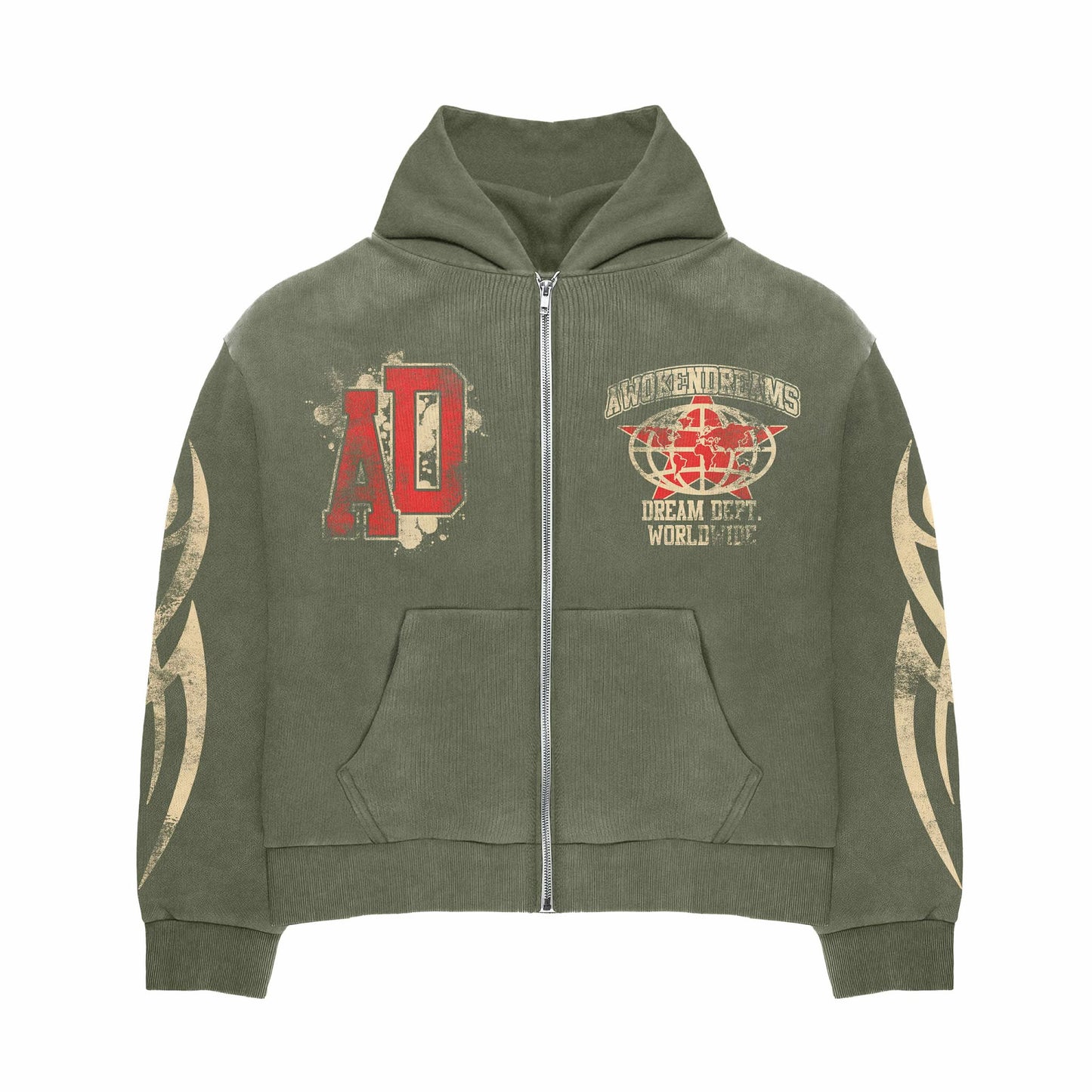 Awoken Dreams Varsity Zip-Up Olive