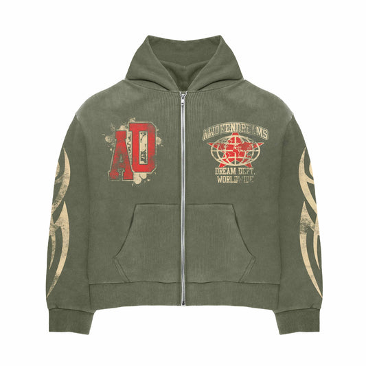Awoken Dreams Varsity Zip-Up Olive