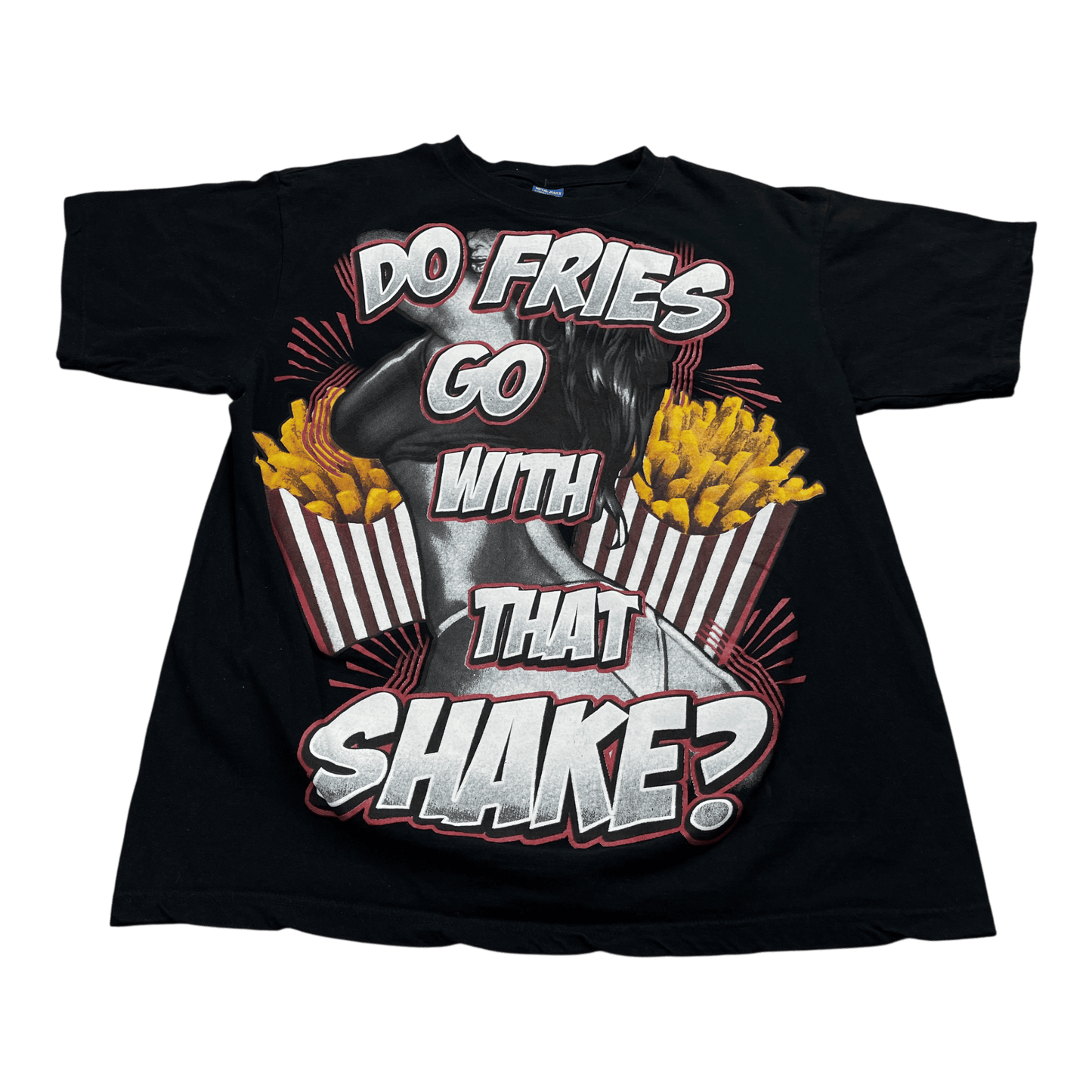 Vintage "Fries Go With That Shake?" AOP T-Shirt - Used/Worn