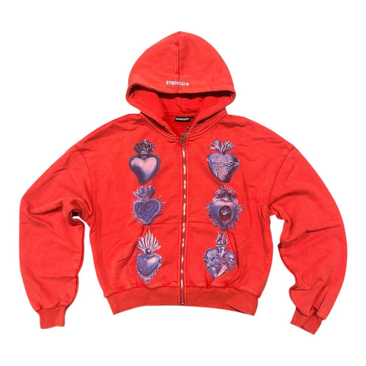 SYNDICATE "HEART" ZIP UP-RED WASH
