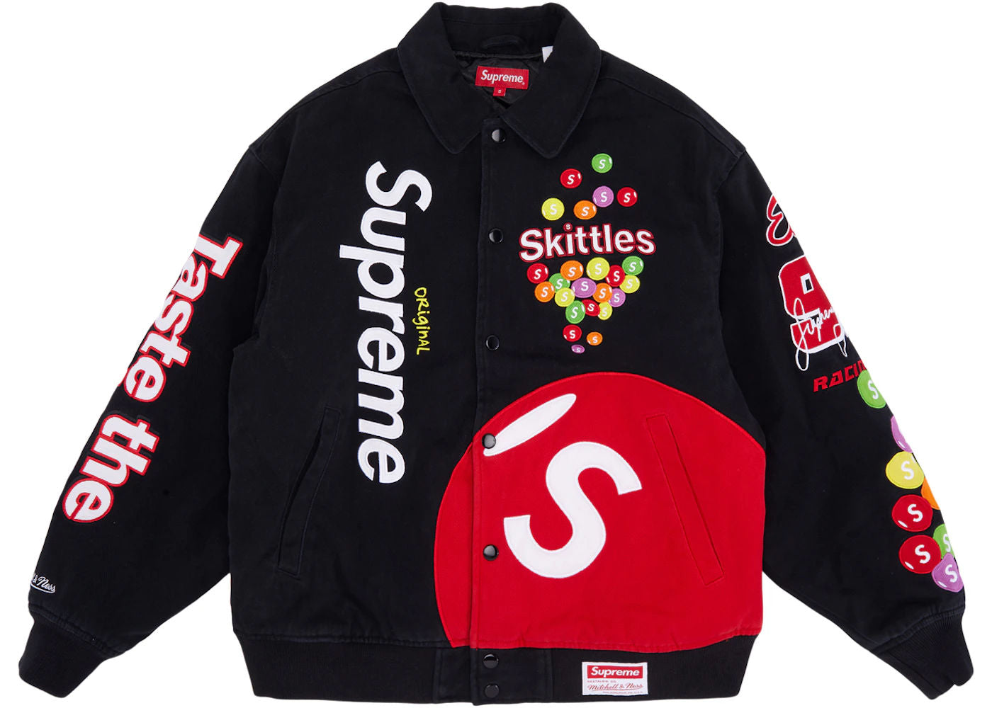Supreme Skittles Mitchell & Ness Varsity Jacket Black - Used
