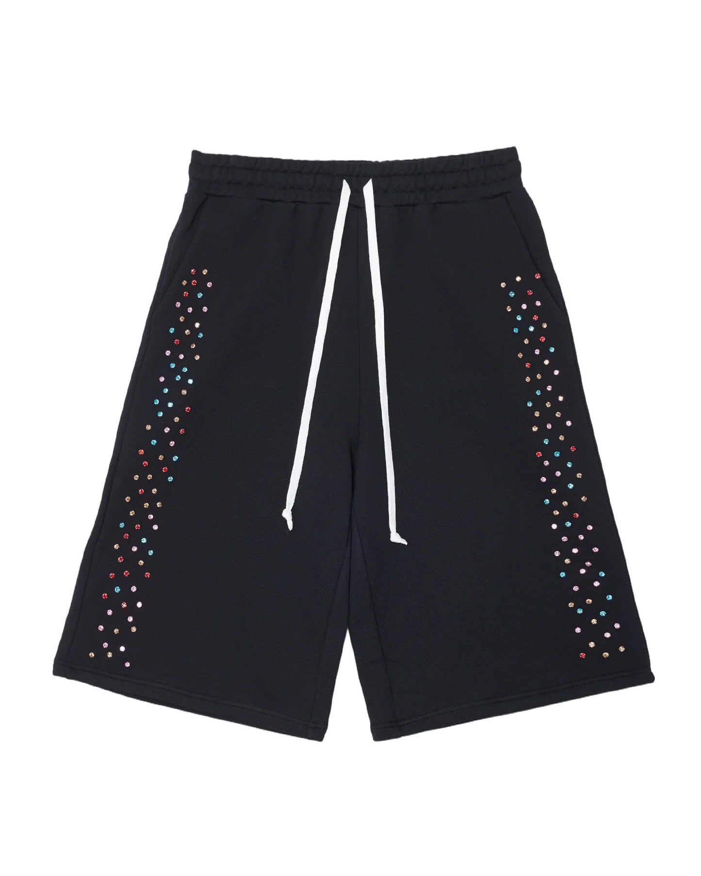 AZVA CRYSTAL CACTUS SWEAT SHORTS - BLACK