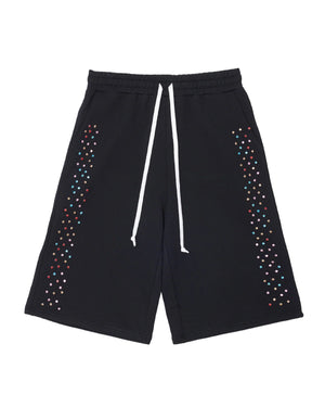 AZVA CRYSTAL CACTUS SWEAT SHORTS - BLACK