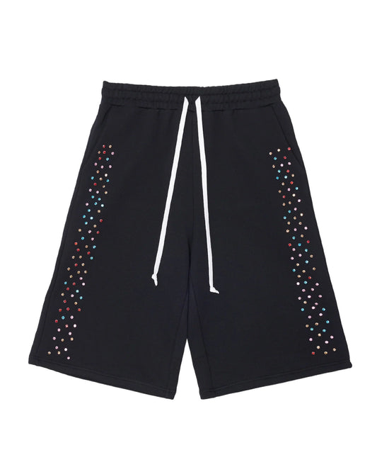 AZVA CRYSTAL CACTUS SWEAT SHORTS - BLACK