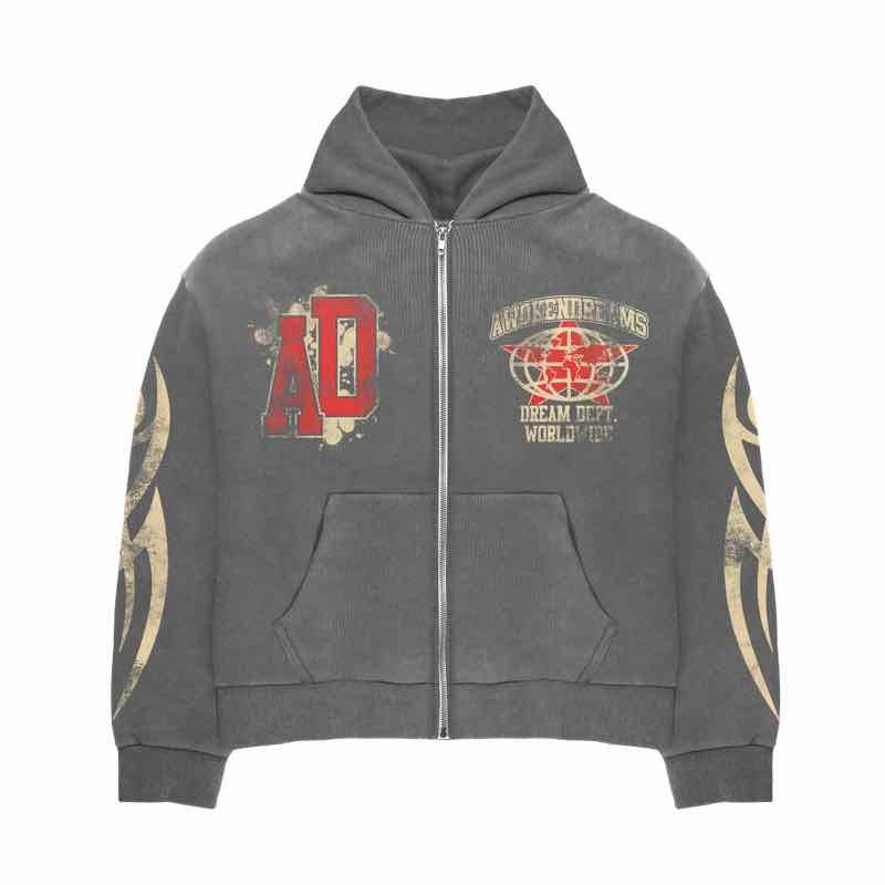 Awoken Dreams Varsity Zip-Up Grey