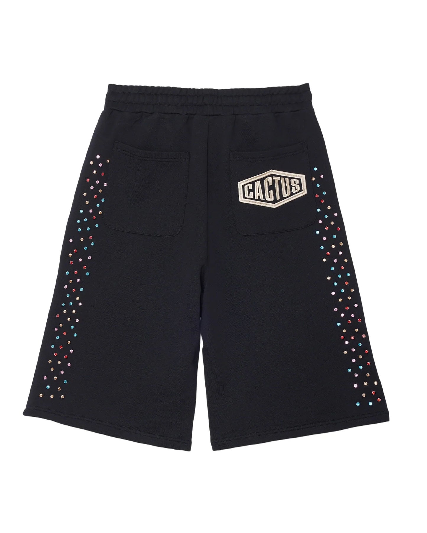 AZVA CRYSTAL CACTUS SWEAT SHORTS - BLACK